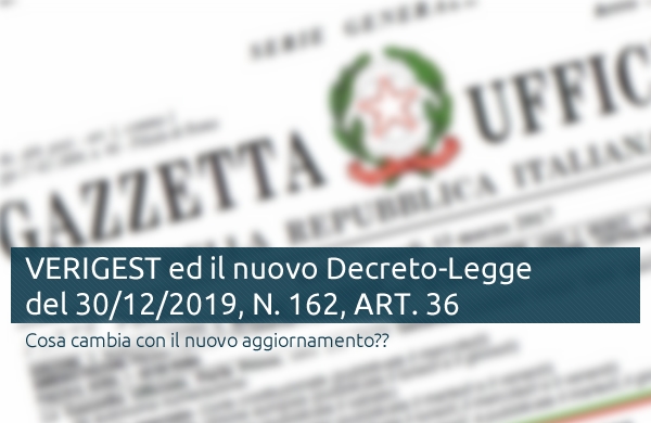 Banner news aggiornamento Verigest per nuovo D.L. 162 del 30/12/2019
